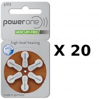 Pack ECO France : 20 plaquettes de piles auditives PowerOne 312 sans mercure - Livraison gratuite